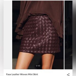 Commense Woven Faux-Leather Mini Skirt - Chocolate Brown
